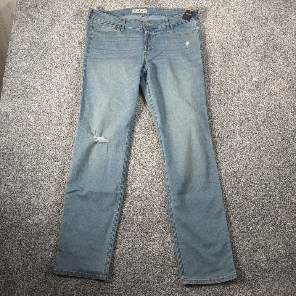 Hollister Mid Rise Skinny Jeans Juniors 15R 32x32 Blue Distressed Stretch Denim